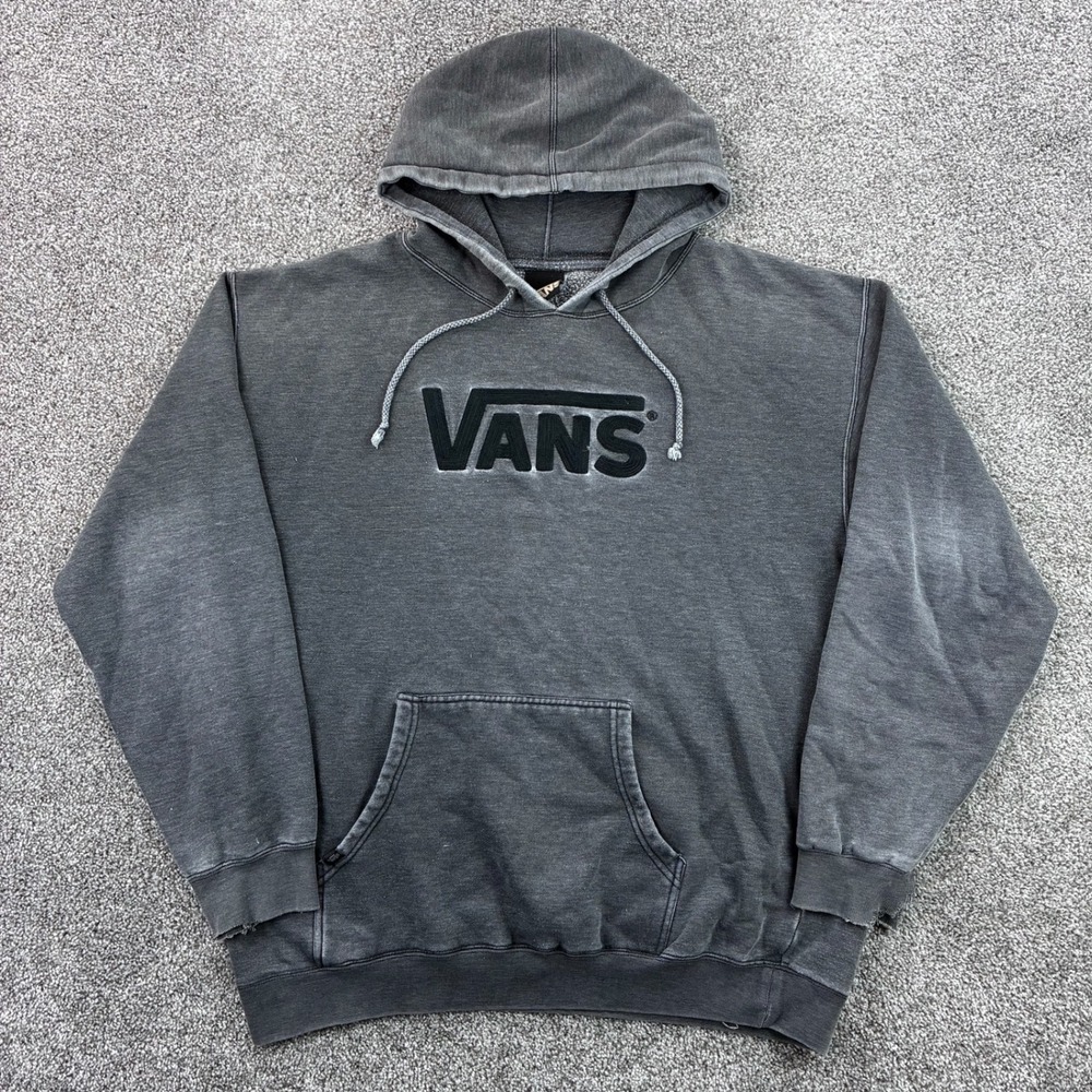 Vintage Y2K Vans Hoodie Mens Large Gray Faded Embroidered Logo Sweatshirt